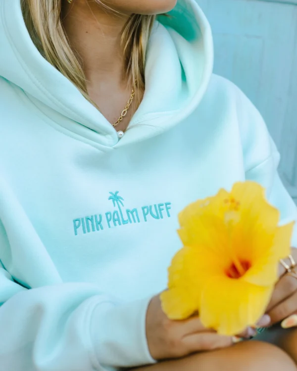 Classic Palm Puff Hoodie in Mint Breeze