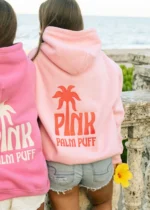 Classic Palm Puff Hoodie in Pink