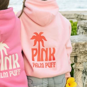 Classic Palm Puff Hoodie in Pink