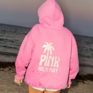 Classic Palm Puff Hoodie in Raspberry