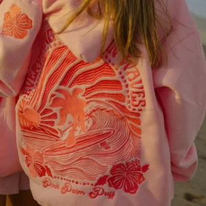 Everything Comes in Waves Puff Hoodie in Pink
