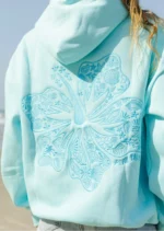 Hawaii Hibiscus Puff Hoodie in Aquamarine