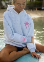 Hawaii Hibiscus Puff Hoodie in Heather Cloud