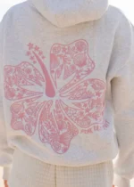Hawaii Hibiscus Puff Hoodie in Heather Cloud