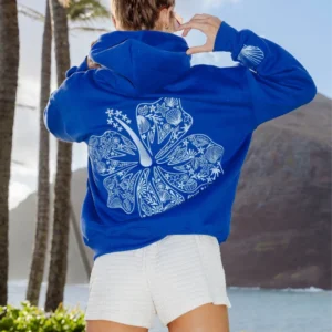 Hawaii Hibiscus Puff Hoodie in Oceanic