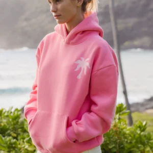 Hawaii Hibiscus Puff Hoodie in Sonic Pink