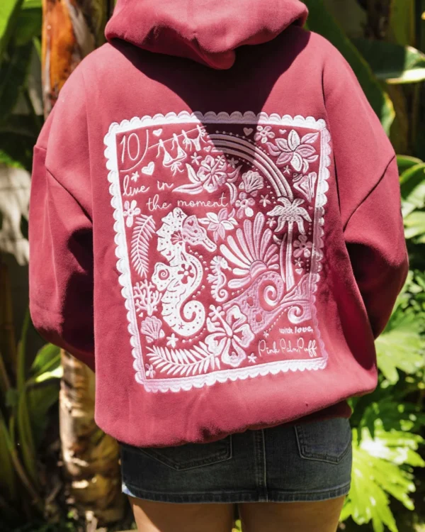 Live in the Moment Puff Hoodie in Cherry